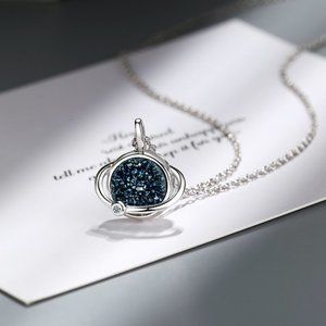 NEW 925 Sterling Silver Blue Druzy Planet Necklace